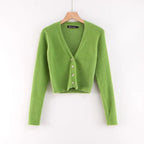 Gilet Court en Maille Douce et Duveteuse Col V et Manches Longues