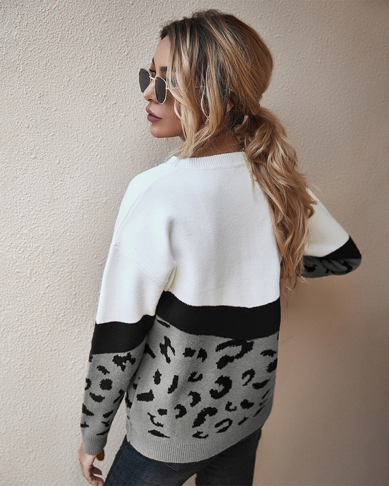 Pull Femme Color Block Léopard Coupe Ample | Zelcara