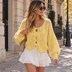 Gilet Femme à Nouer Maille Douce & Manches Ballon | Zelcara