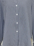 Blouse à Carreaux Bleu Marine | Manches Bouffantes – Zelcara