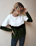 Pull Femme Color Block Léopard Coupe Ample | Zelcara