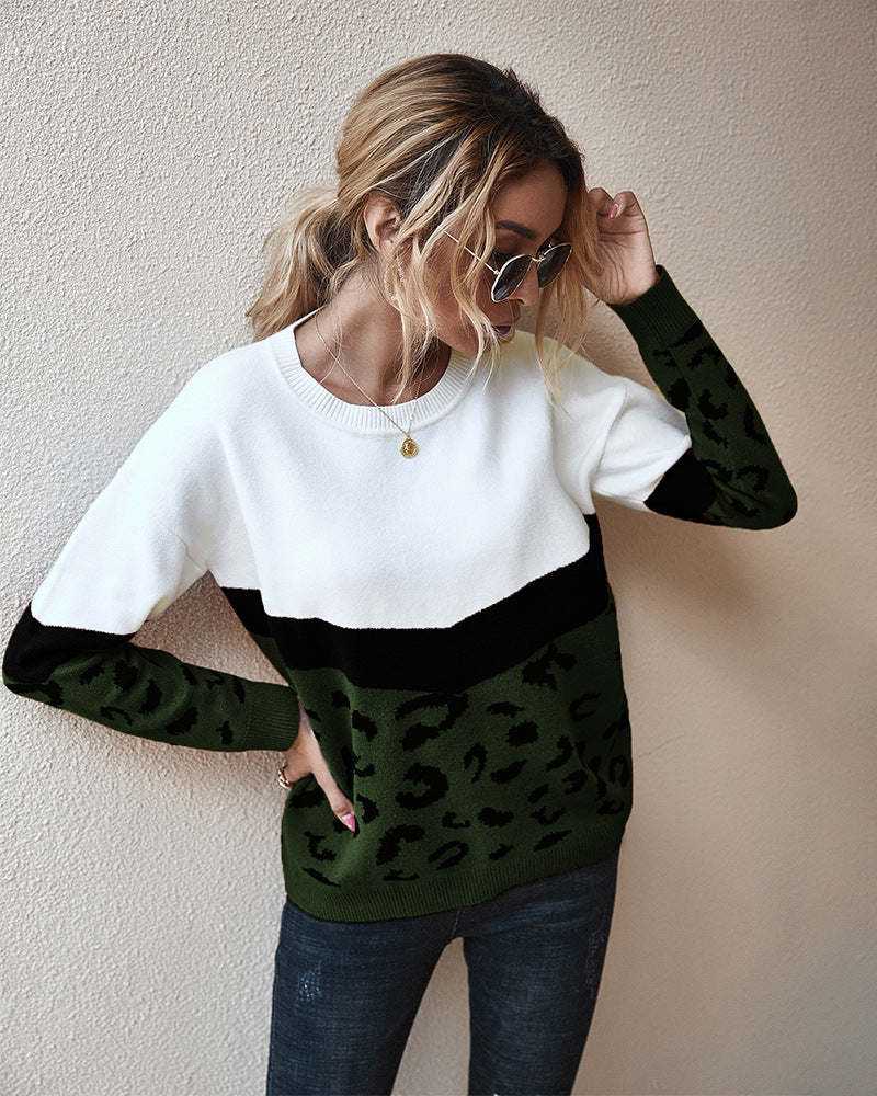 Pull Femme Color Block Léopard Coupe Ample | Zelcara