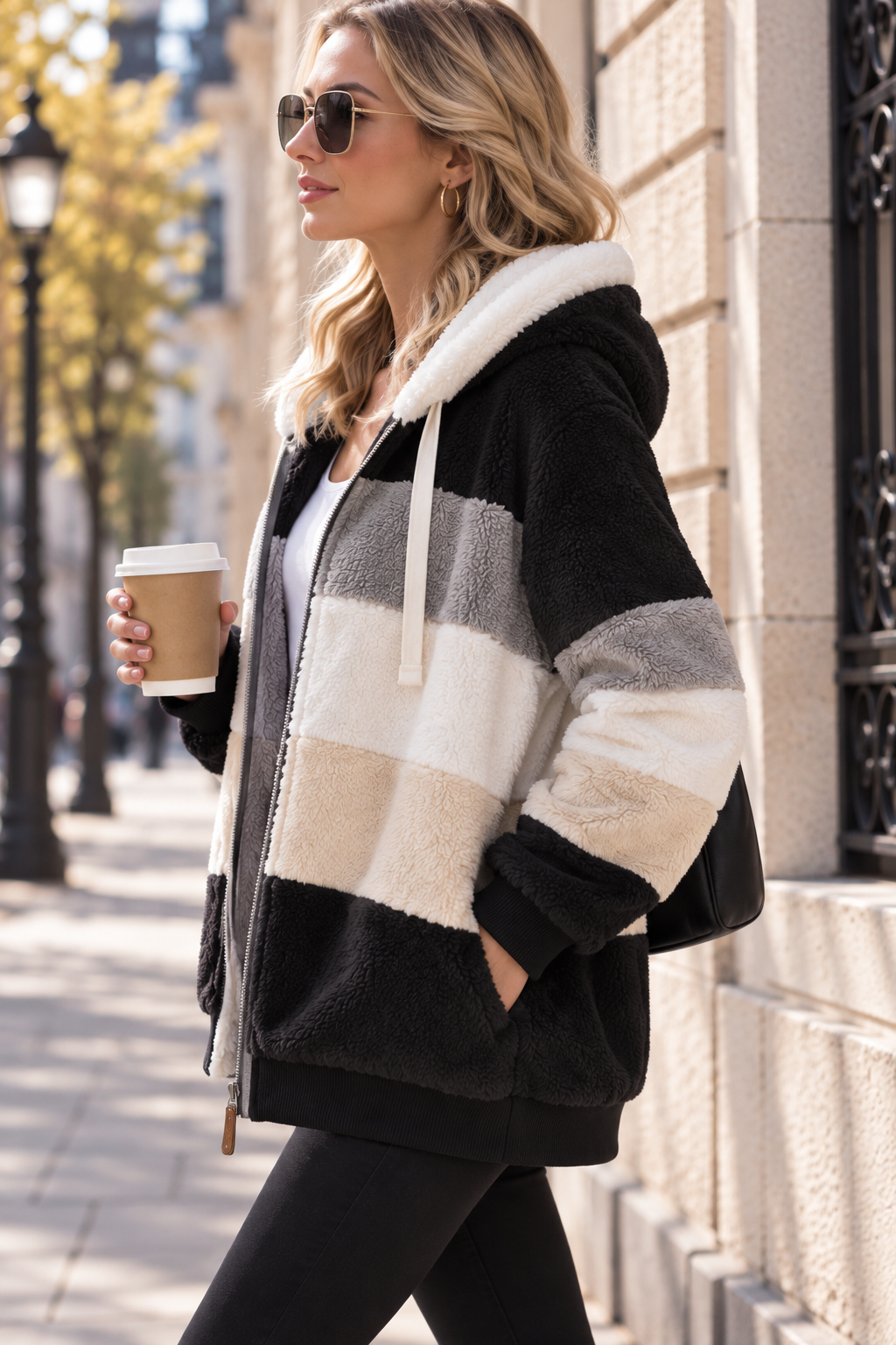 Veste Polaire Femme Color Block à Capuche | Zelcara