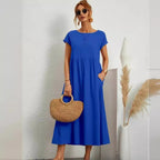 Robe Midi en Coton et Lin Fluide Empire