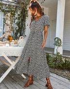 Robe Longue Fleurie à Manches Volantées