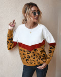 Pull Femme Color Block Léopard Coupe Ample | Zelcara