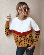 Pull Femme Color Block Léopard Coupe Ample | Zelcara