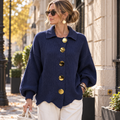 Cardigan Femme à Col Chemise & Boutons Dorés | Zelcara