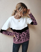 Pull Femme Color Block Léopard Coupe Ample | Zelcara
