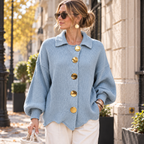 Cardigan Femme à Col Chemise & Boutons Dorés | Zelcara