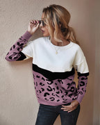 Pull Femme Color Block Léopard Coupe Ample | Zelcara