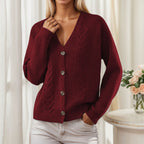 Button-Front Cable-Knit V-Neck Cardigan