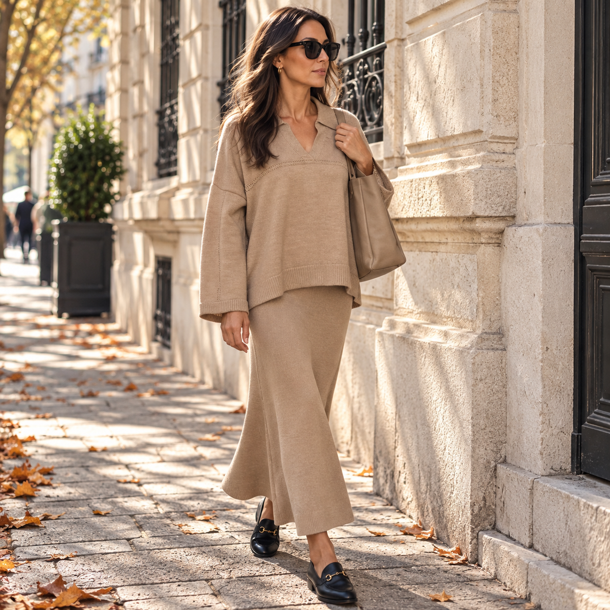 Ensemble Femme en Maille Côtelée – Pull & Jupe | Zelcara