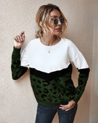 Pull Femme Color Block Léopard Coupe Ample | Zelcara