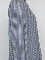 Blouse à Carreaux Bleu Marine | Manches Bouffantes – Zelcara