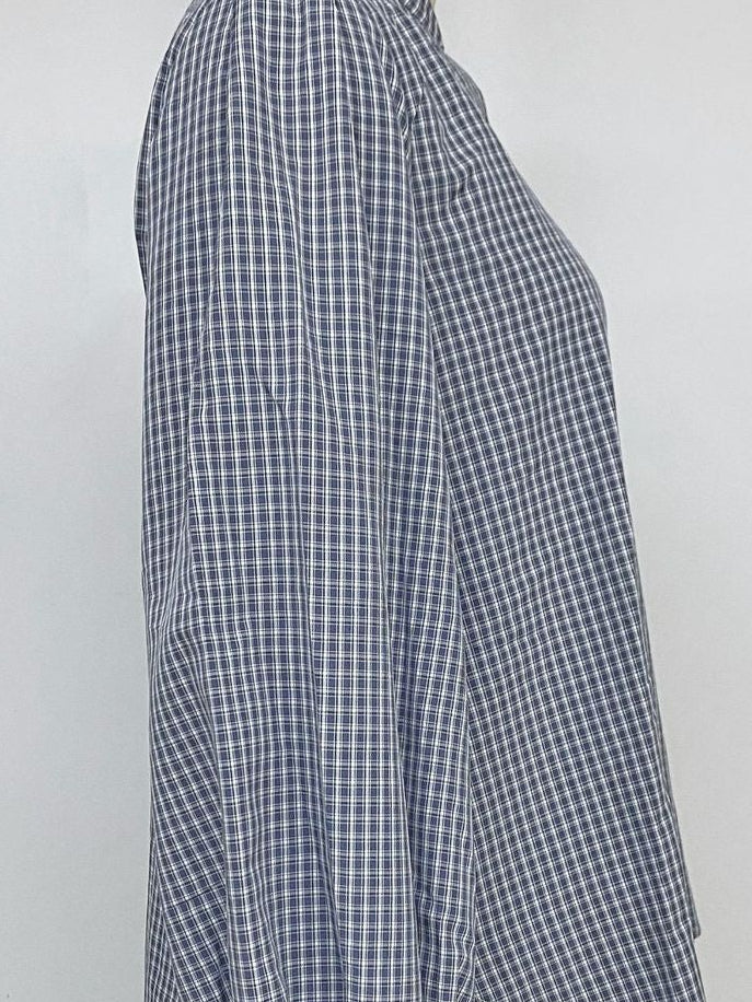 Blouse à Carreaux Bleu Marine | Manches Bouffantes – Zelcara