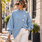 Pull Femme Élégant à Boutons Dorés Coupe Ample | Zelcara