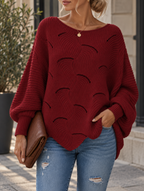 Pull Femme Oversize en Maille Ajourée – Motif Vague | Zelcara