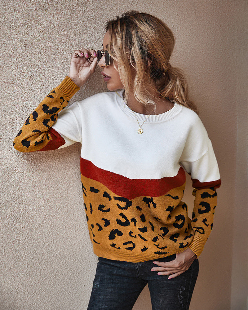Pull Femme Color Block Léopard Coupe Ample | Zelcara