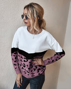 Pull Femme Color Block Léopard Coupe Ample | Zelcara