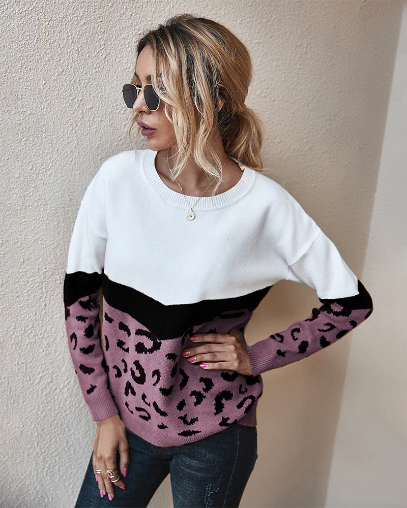 Pull Femme Color Block Léopard Coupe Ample | Zelcara