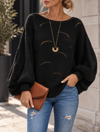 Pull Femme Oversize en Maille Ajourée – Motif Vague | Zelcara