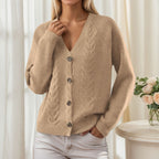Button-Front Cable-Knit V-Neck Cardigan
