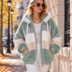 Veste Polaire Femme Color Block à Capuche | Zelcara