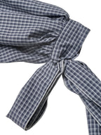 Blouse à Carreaux Bleu Marine | Manches Bouffantes – Zelcara