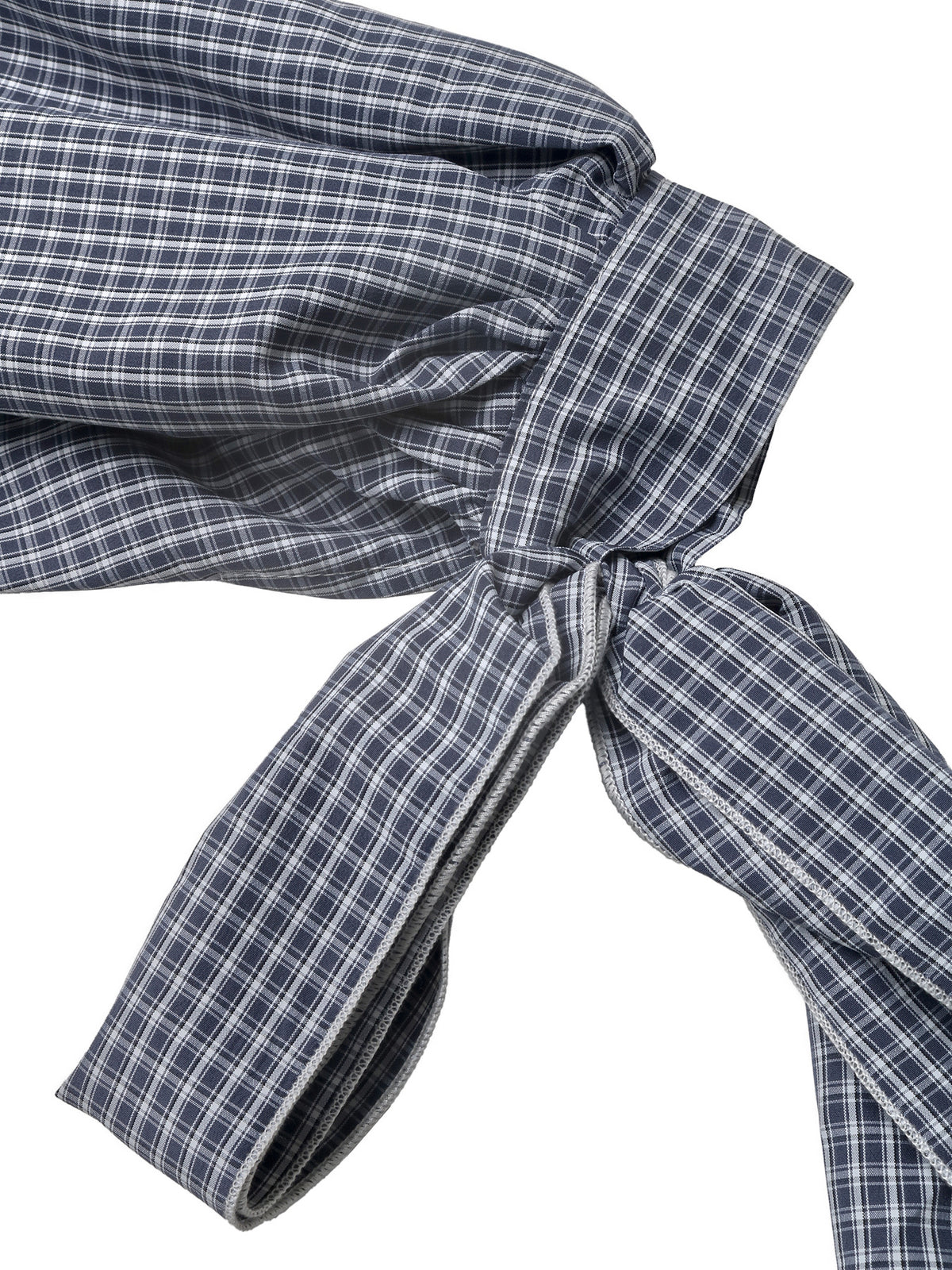 Blouse à Carreaux Bleu Marine | Manches Bouffantes – Zelcara