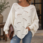 Pull Femme Oversize en Maille Ajourée – Motif Vague | Zelcara