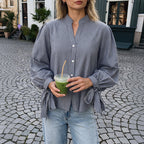 Blouse à Carreaux Bleu Marine | Manches Bouffantes – Zelcara