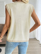 Gilet Femme Beige à Col V Boutonné Sans Manches | Zelcara