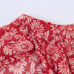 Red Floral Midi Dress with Tie Neck and Ruffled Sleeves