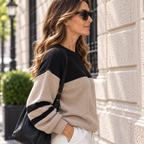 Pull Color Block en Maille Texturée Col Rond | Zelcara