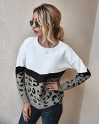 Pull Femme Color Block Léopard Coupe Ample | Zelcara