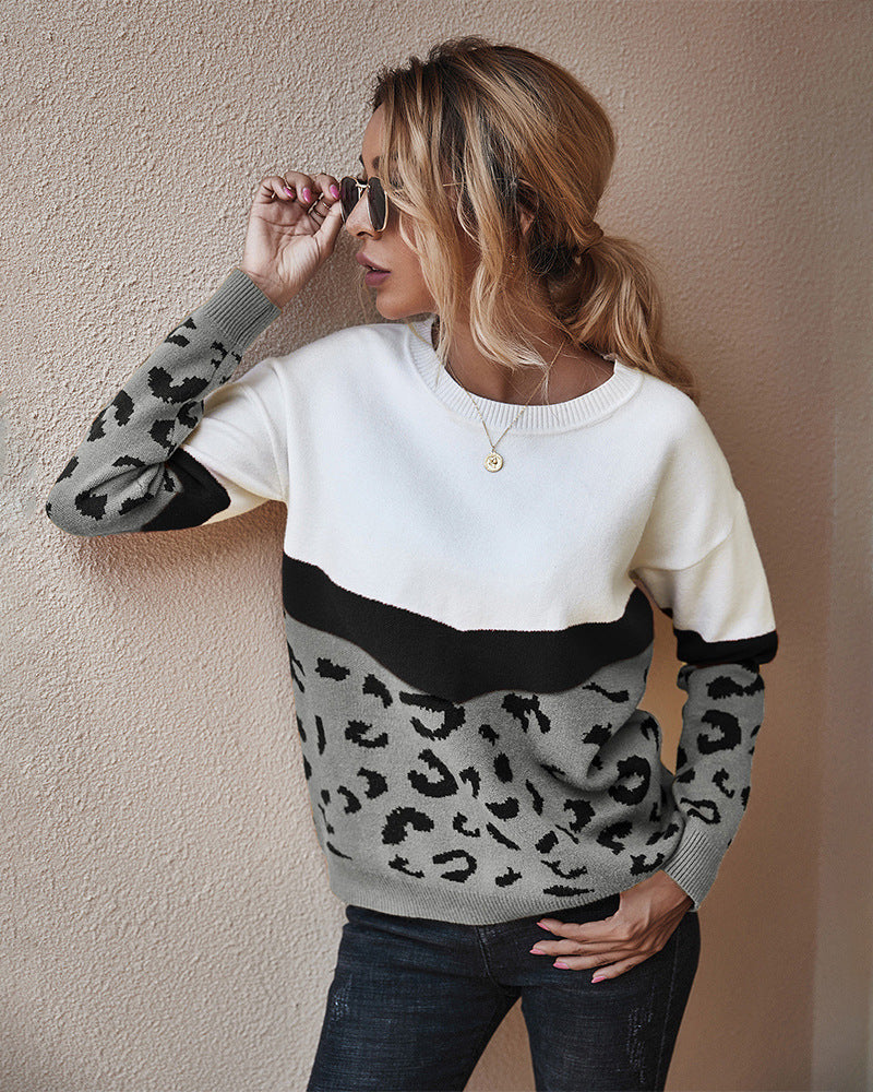 Pull Femme Color Block Léopard Coupe Ample | Zelcara