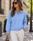 Gilet en Maille Côtelée & Col Chemise | Zelcara