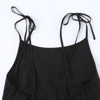 Robe Midi Noire à Bretelles à Nouer Coupe Évasée