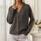 Button-Front Cable-Knit V-Neck Cardigan