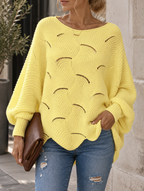Pull Femme Oversize en Maille Ajourée – Motif Vague | Zelcara