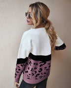 Pull Femme Color Block Léopard Coupe Ample | Zelcara