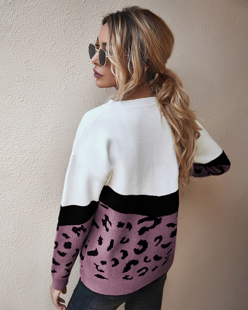 Pull Femme Color Block Léopard Coupe Ample | Zelcara