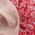 Red Floral Midi Dress with Tie Neck and Ruffled Sleeves
