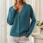 Button-Front Cable-Knit V-Neck Cardigan