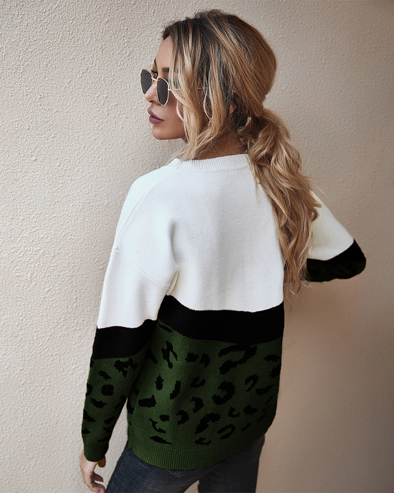 Pull Femme Color Block Léopard Coupe Ample | Zelcara