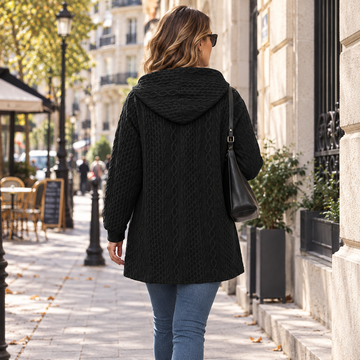 Veste Femme Effet Maille Torsadée à Capuche | Zelcara
