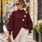Pull Femme Élégant à Boutons Dorés Coupe Ample | Zelcara