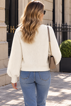 Gilet Femme Col V Boutonné Manches Ballon | Zelcara