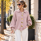 Cardigan Femme à Col Chemise & Boutons Dorés | Zelcara